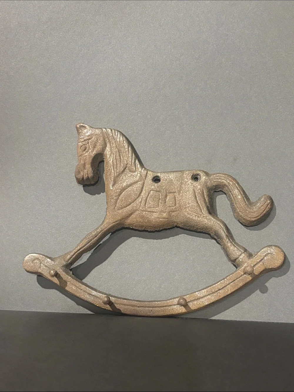 Vintage cast iron multi wall hook rocking horse equestrian decor